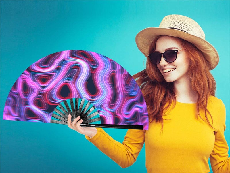 Zolee Large Rave Clack Fan for Line Dancing - Boots on The Ground Popping Folding Hand Fan - for EDM, Music Festival, Hot Flashes, Event, Party, Dance, Decorations, Gift (Psychedelic) - Image 2